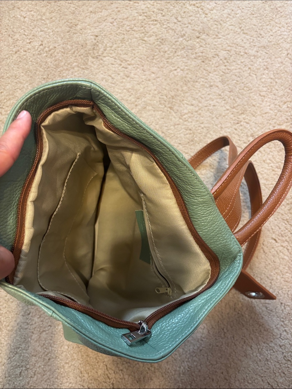 Two Toned Leather Backpack with Wrap Closure - Picture 5 of 7